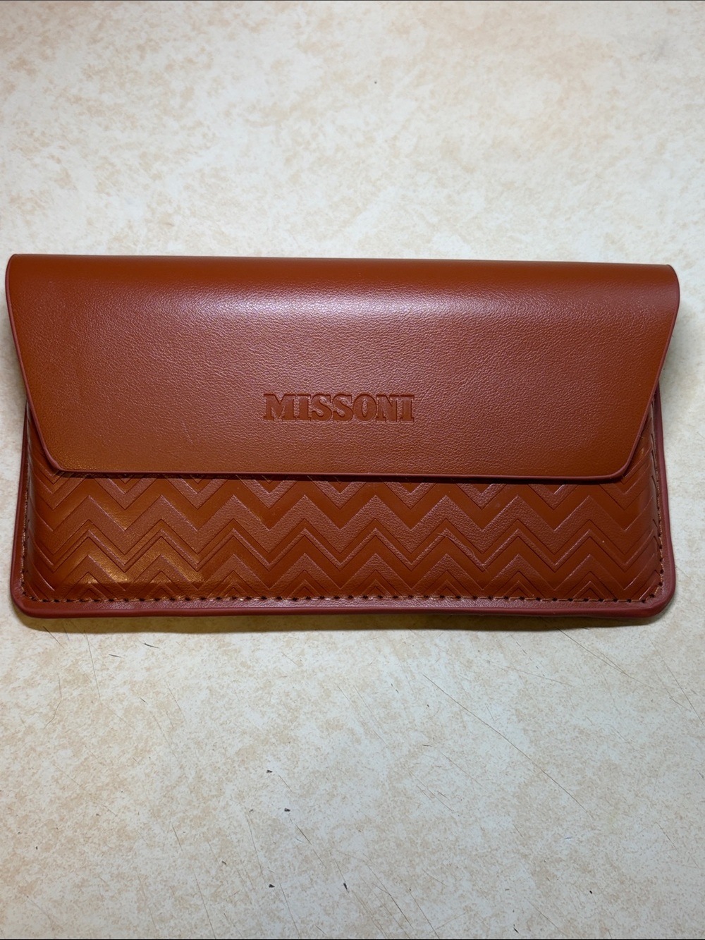 Authentic Missoni Tobacco Leather-Coloured Eyeglass Case + Cleansing Cloth